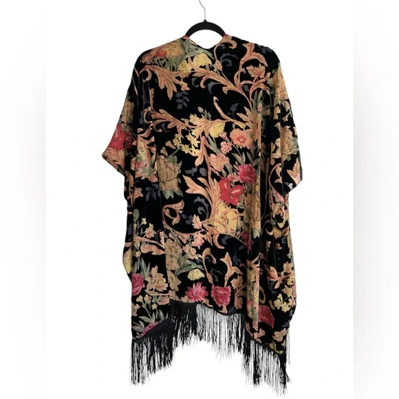 Lovestitch Burnout Velvet Fringe Kimono Stevie Nicks Whimsigoth - Picture 2 of 4